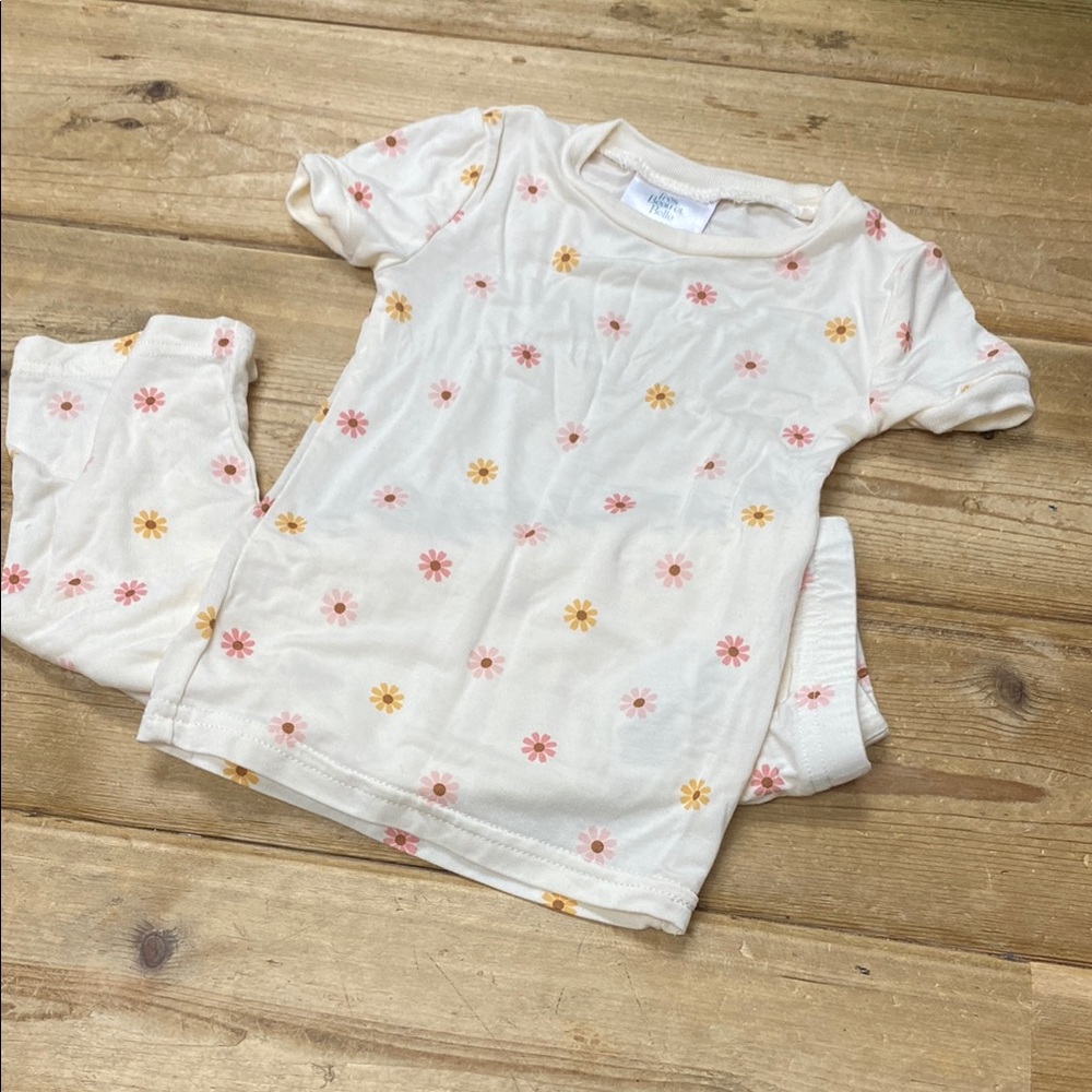 Kids Floral Pajama Set - White with Pink and Orange Flowers